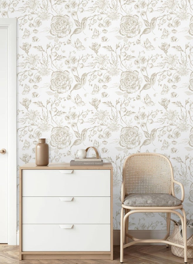 Micpolo Peel and Stick Wallpaper Vintage Floral Wall Paper Boho Contact Paper Bedroom Bathroom Wallpaper Beige and White Removable Self-Adhesive Kitchen Wall Decor Vinyl Roll 17.3" x 78" - Image 4