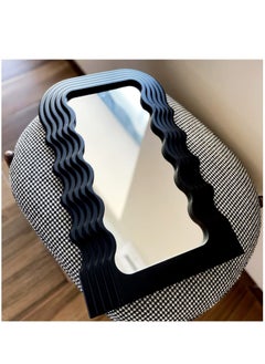 Bluejw Aesthetic Wave Pattern Irregular Frame Mirror, Decorative Desk Wall Mirror for Living Room Bedroom Hallway Home Decor (Black)  - Image 5