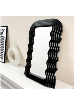 Bluejw Aesthetic Wave Pattern Irregular Frame Mirror, Decorative Desk Wall Mirror for Living Room Bedroom Hallway Home Decor (Black)  - Image 1