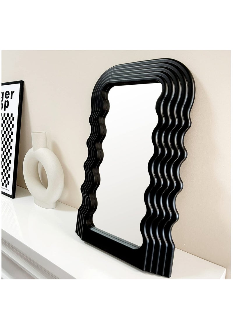 Bluejw Aesthetic Wave Pattern Irregular Frame Mirror, Decorative Desk Wall Mirror for Living Room Bedroom Hallway Home Decor (Black)  - Image 1
