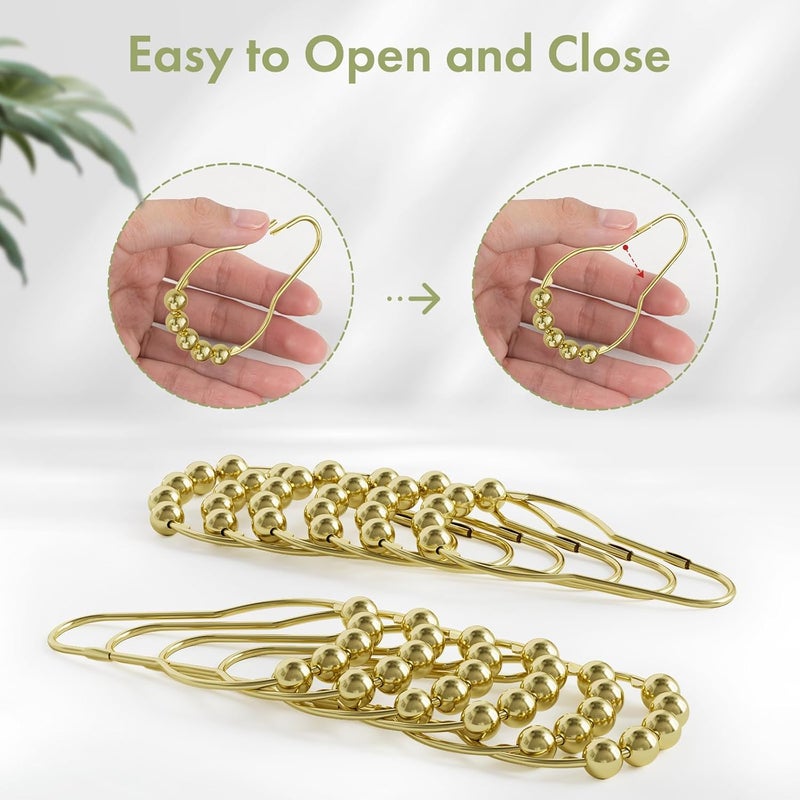 Amazer Gold Shower Curtain Hooks, Shower Curtain Rings Hooks, 12 Pcs Stainless Steel Shower Hooks for Shower Curtain, Rust Proof Shower Curtain Hooks, Shower Hooks for Curtain Bathroom - Image 5