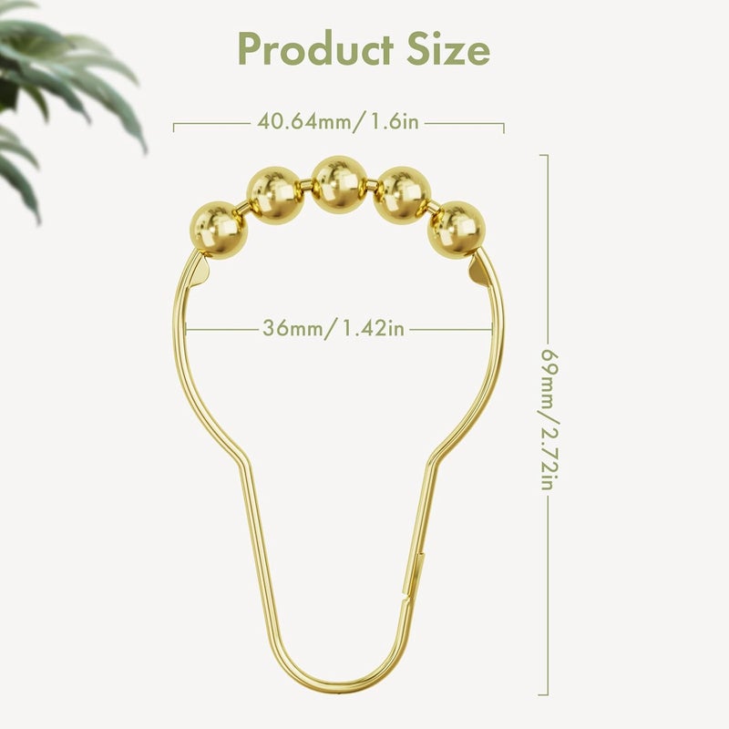 Amazer Gold Shower Curtain Hooks, Shower Curtain Rings Hooks, 12 Pcs Stainless Steel Shower Hooks for Shower Curtain, Rust Proof Shower Curtain Hooks, Shower Hooks for Curtain Bathroom - Image 3