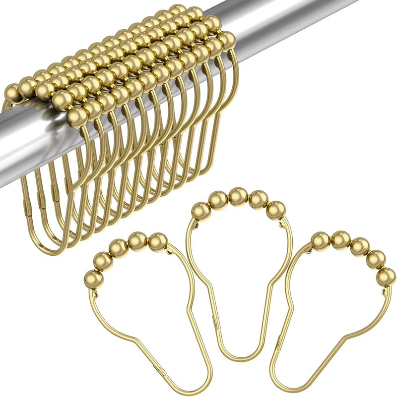 Amazer Gold Shower Curtain Hooks, Shower Curtain Rings Hooks, 12 Pcs Stainless Steel Shower Hooks for Shower Curtain, Rust Proof Shower Curtain Hooks, Shower Hooks for Curtain Bathroom - Image 1