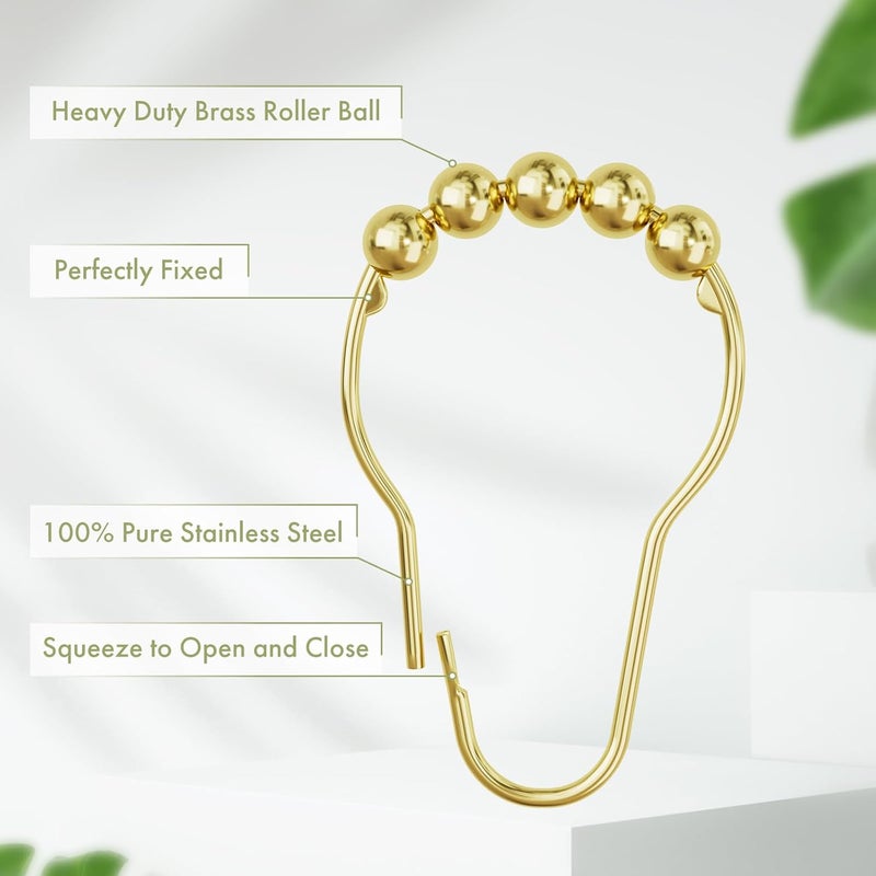 Amazer Gold Shower Curtain Hooks, Shower Curtain Rings Hooks, 12 Pcs Stainless Steel Shower Hooks for Shower Curtain, Rust Proof Shower Curtain Hooks, Shower Hooks for Curtain Bathroom - Image 4