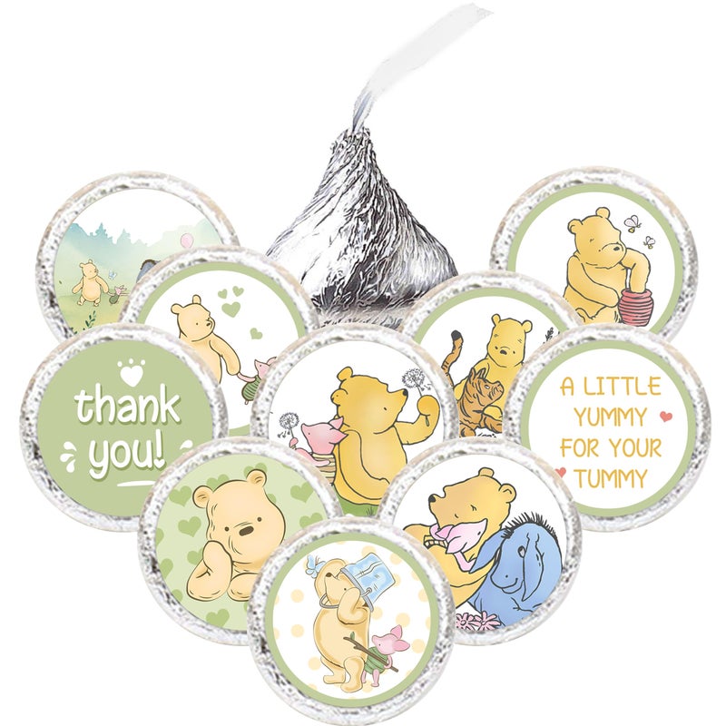 ALodr 180 Pcs Cute Winnie Stickers Winnie Kisses Candy Stickers The Pooh Baby Shower Decorations The Pooh Baby Shower Cute Bear Birthday Decorations Bear Sticker Set Thank You Chocolate Labels - Image 2