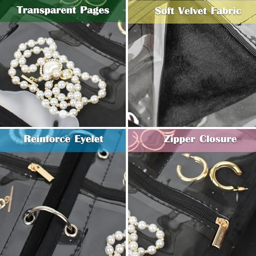 LingLingo Travel Jewelry Organizer Case,Jewelry Bags Jewelry Storage Book Binder with Clear Zipper Velvet Pouch for Traveling,Earrings, Rings, Necklace, Bracelet - Image 4