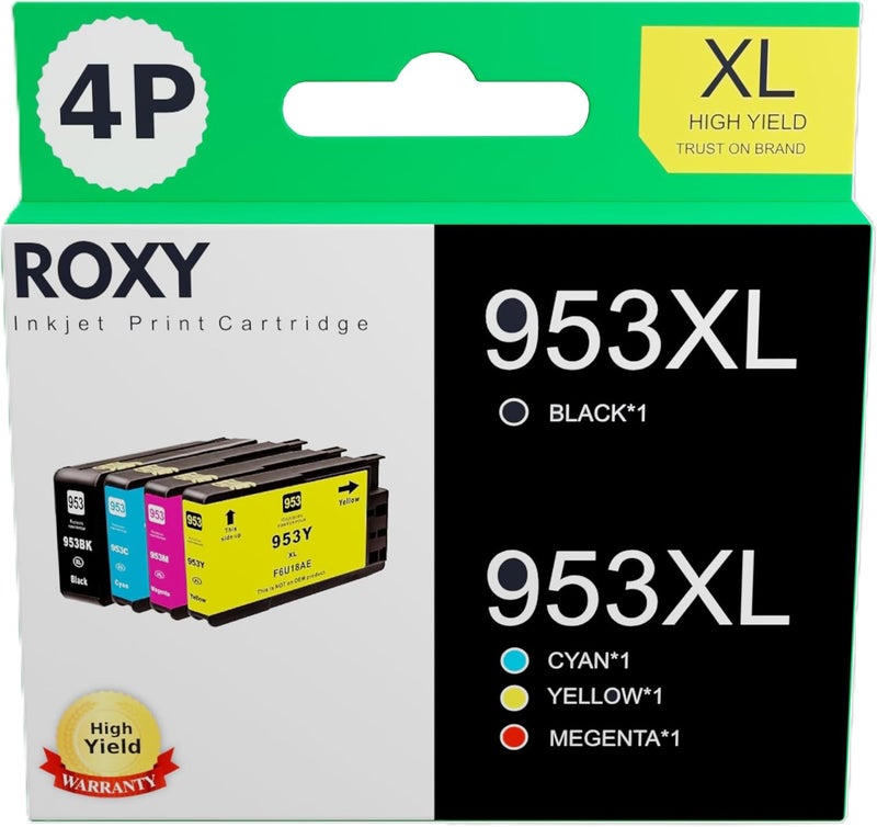 Roxy Ink For Hp 953Xl/954X/955Xl Original Quality For Hp Ink 953Xl Cartridges Multipack Compatible Officejet Pro 7740 8218 8710 8715 8718 8719 8720 8725 8730 8740 (Black, Cyan, Magenta, Yellow) - Image 1