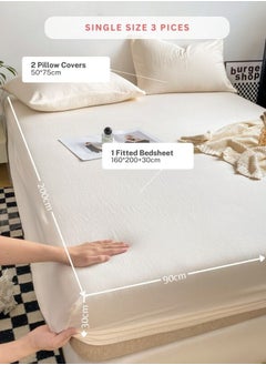 LUNA Home 3-Piece Set: single-size fitted bedsheet and two pillowcases, washable cotton in a milky white color.  - Image 2