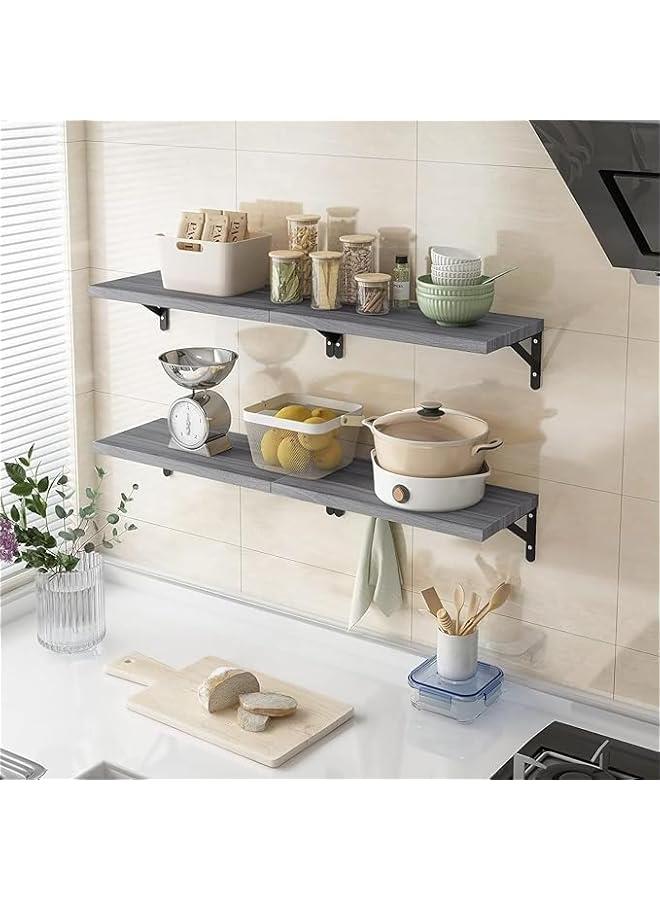 HOOKOR 4 Pcs Floating Shelves, Wood Floating Wall Shelf with Metal Brackets, for Wall Décor, Bedroom, Living Room, Bathroom and Plants - Image 2