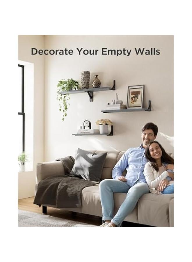 HOOKOR 4 Pcs Floating Shelves, Wood Floating Wall Shelf with Metal Brackets, for Wall Décor, Bedroom, Living Room, Bathroom and Plants - Image 4