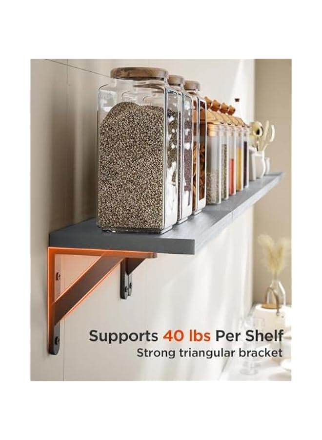 HOOKOR 4 Pcs Floating Shelves, Wood Floating Wall Shelf with Metal Brackets, for Wall Décor, Bedroom, Living Room, Bathroom and Plants - Image 5