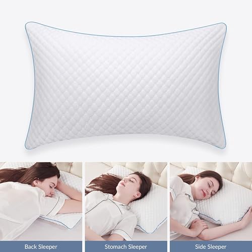 9villa Microfiber Pillow Cooling Side Sleeper Pillow Hotel Bed Pillows Set of 2 for Sleeping Antiq White with Stomach Size 17 * 27 inch - Image 4