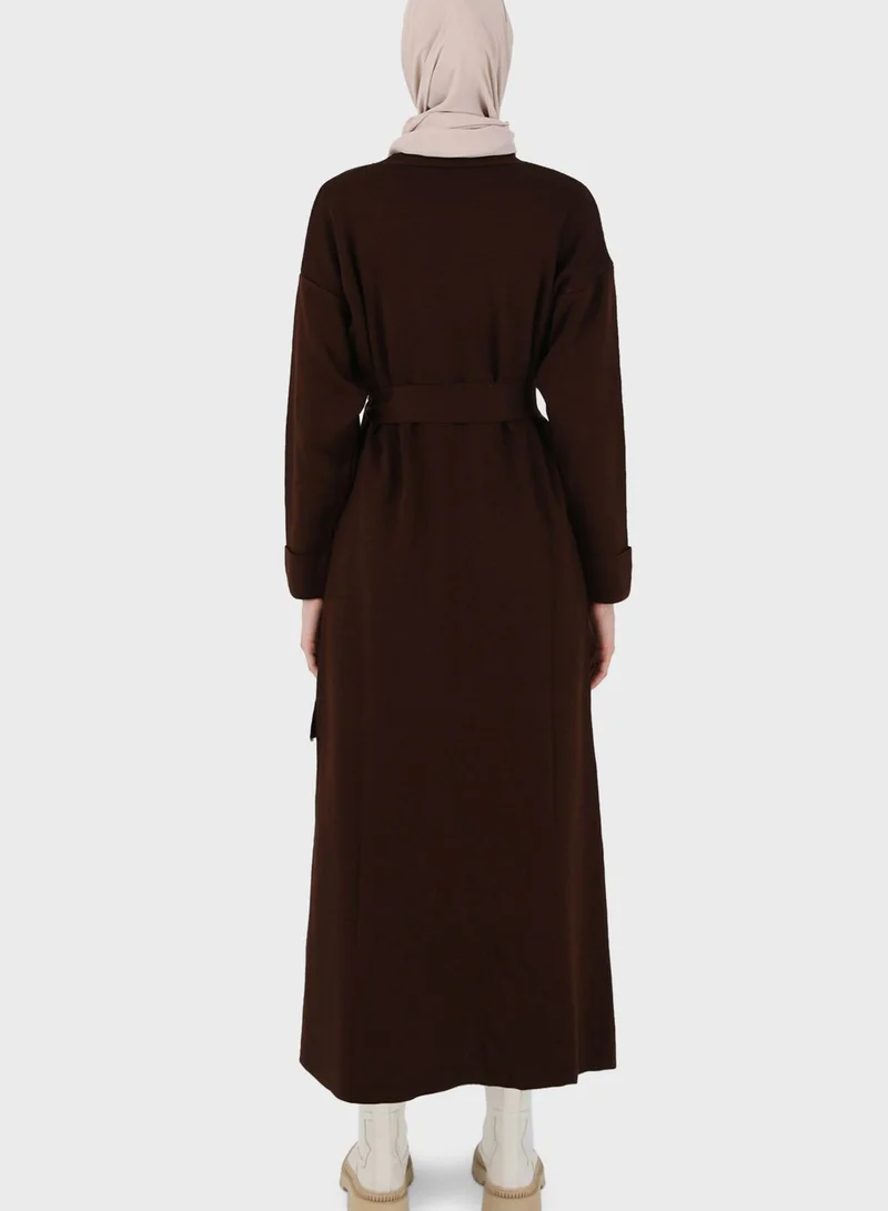Refka by modanisa Belted Round Neck Dress