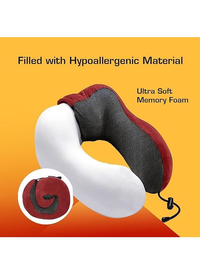 BigPlayer BigPlayer Premium Memory Foam Travel Neck Pillow Set Includes Eye Mask Carry Bag and Ear Plugs Red Ultimate Comfort for Travelers Accessories  - Image 2