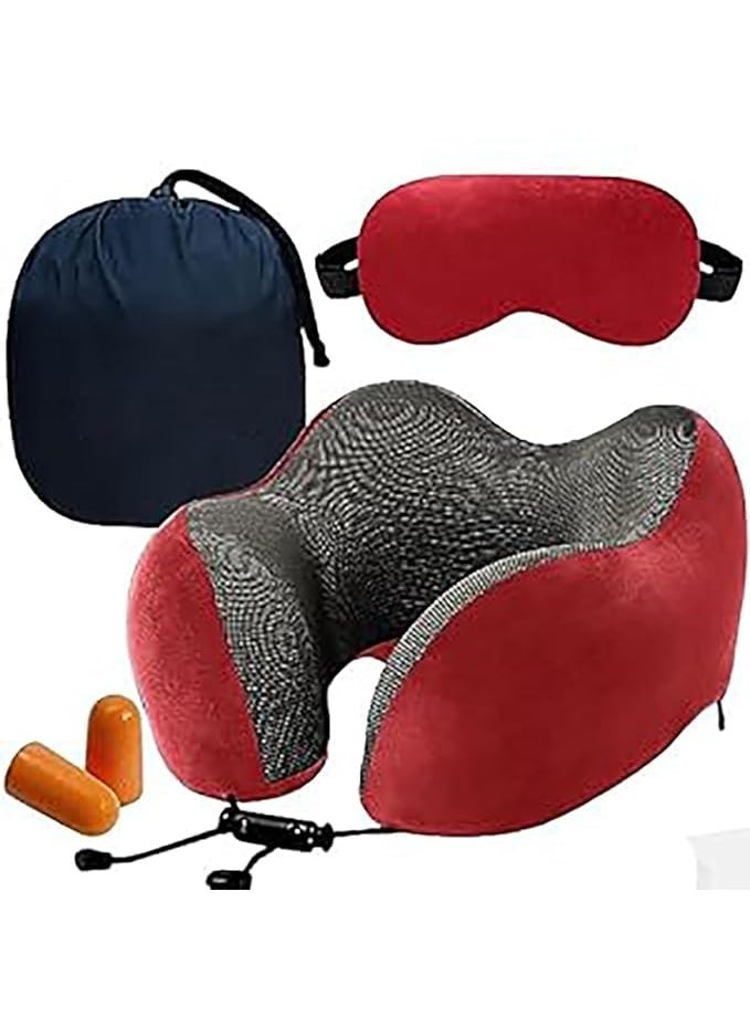 BigPlayer BigPlayer Premium Memory Foam Travel Neck Pillow Set Includes Eye Mask Carry Bag and Ear Plugs Red Ultimate Comfort for Travelers Accessories  - Image 1