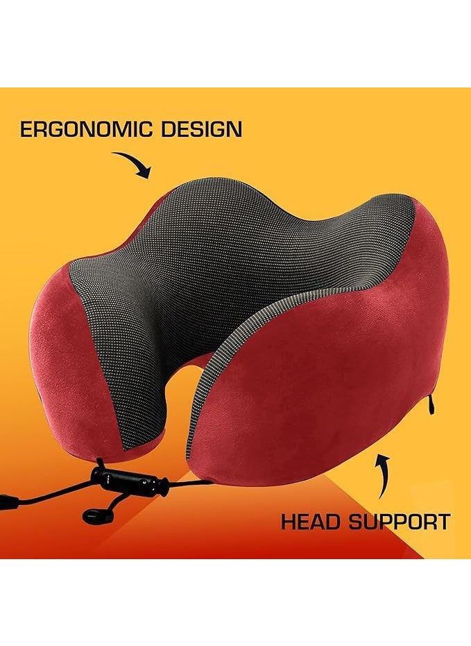 BigPlayer BigPlayer Premium Memory Foam Travel Neck Pillow Set Includes Eye Mask Carry Bag and Ear Plugs Red Ultimate Comfort for Travelers Accessories  - Image 3