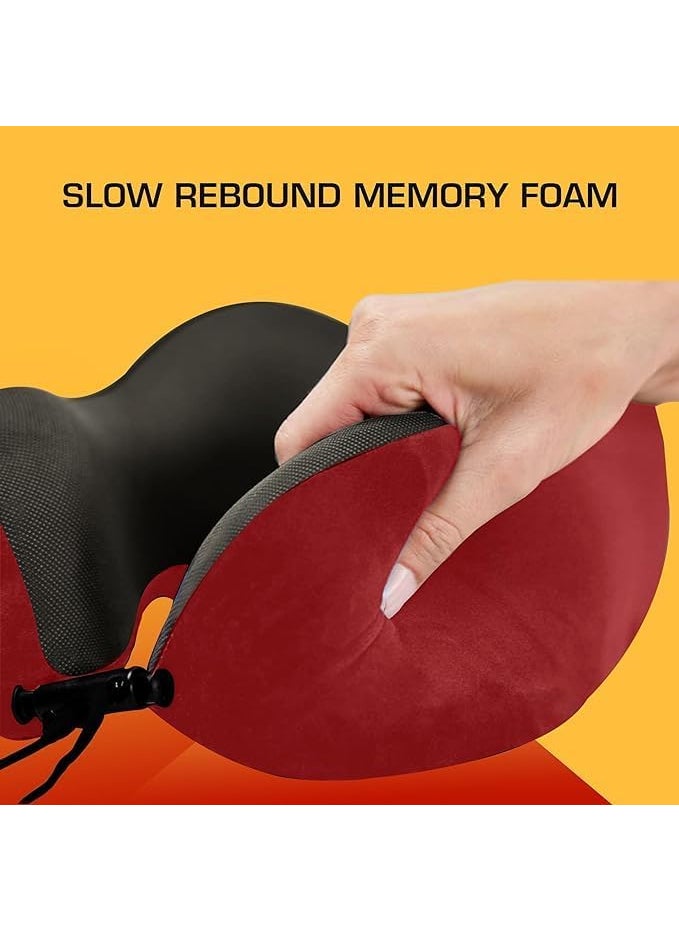 BigPlayer BigPlayer Premium Memory Foam Travel Neck Pillow Set Includes Eye Mask Carry Bag and Ear Plugs Red Ultimate Comfort for Travelers Accessories  - Image 4
