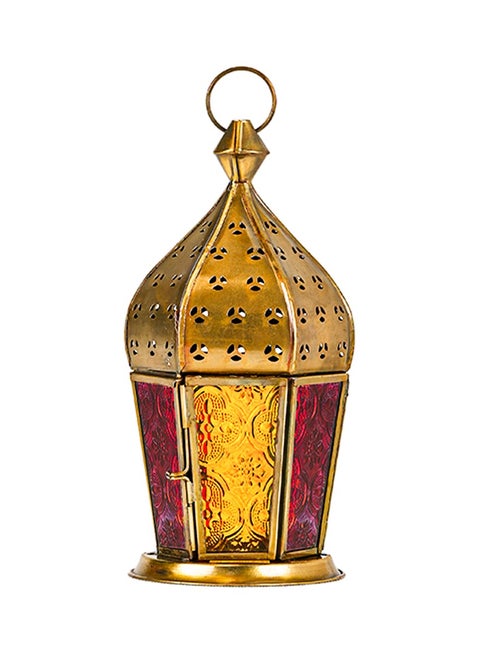 HilalFul Arabian Antique Red And Yellow Glass Decorative Candle Holder Lantern | For Home Decor in Eid, Ramadan, Wedding | Living Room, Bedroom, Indoor, Outdoor Decoration | Islamic Themed | Moroccan
