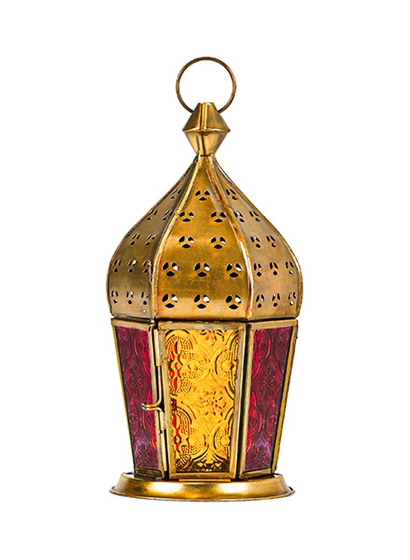 Hilalful HilalFul Arabian Antique Red And Yellow Glass Decorative Candle Holder Lantern | For Home Decor in Eid, Ramadan, Wedding | Living Room, Bedroom, Indoor, Outdoor Decoration | Islamic Themed | Moroccan  - Image 1