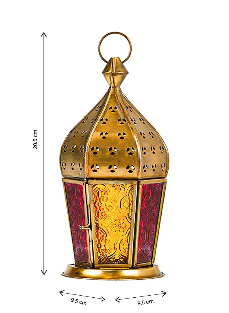Hilalful HilalFul Arabian Antique Red And Yellow Glass Decorative Candle Holder Lantern | For Home Decor in Eid, Ramadan, Wedding | Living Room, Bedroom, Indoor, Outdoor Decoration | Islamic Themed | Moroccan  - Image 2