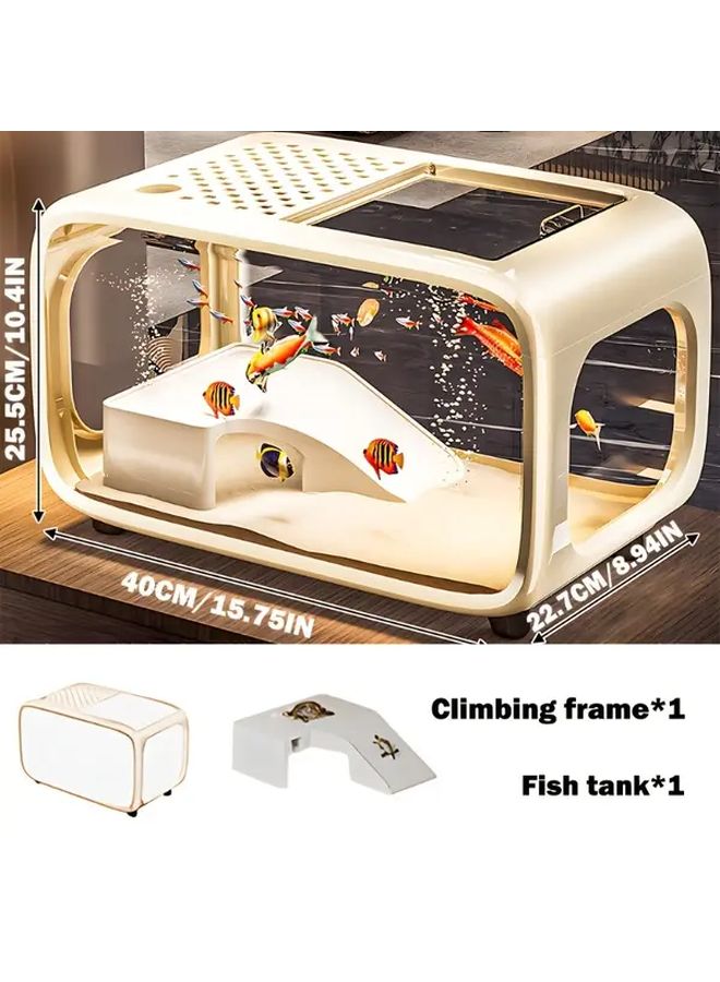 Brown Multifunctional Panoramic Desktop Fish Tank with Integrated Lighting - Image 3