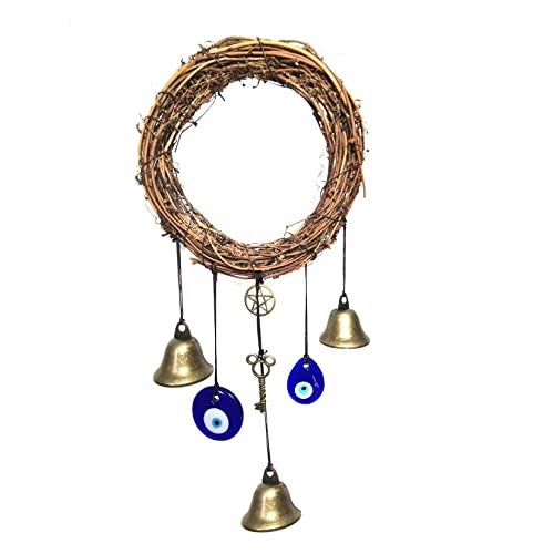 Persofine Witch Bells for Door Knob Protection,Witchy Wicca Decor Clear Negative Energies with Blue Evil Eyes for Home Garden Courtyard Decor Protection - Image 1