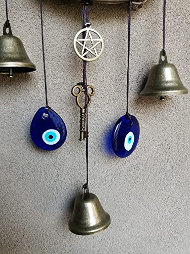 Persofine Witch Bells for Door Knob Protection,Witchy Wicca Decor Clear Negative Energies with Blue Evil Eyes for Home Garden Courtyard Decor Protection - Image 4