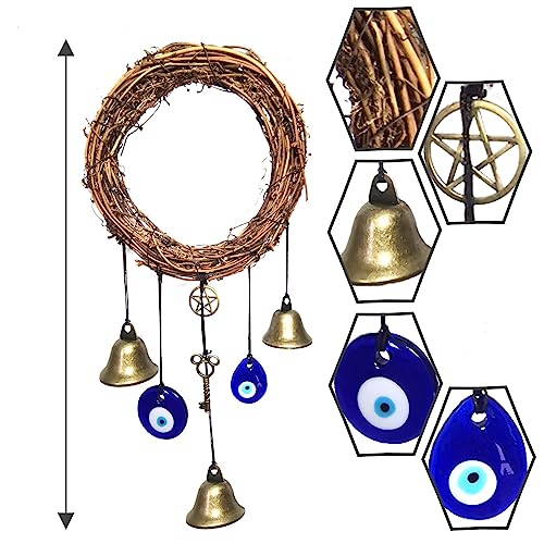 Persofine Witch Bells for Door Knob Protection,Witchy Wicca Decor Clear Negative Energies with Blue Evil Eyes for Home Garden Courtyard Decor Protection - Image 2