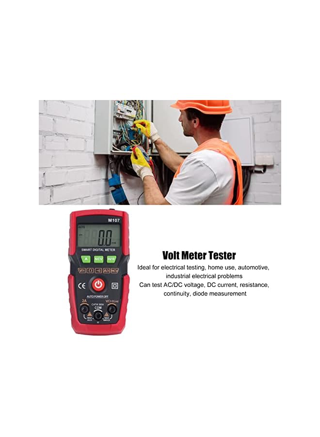 promass Digital Multimeter, Fully Automatic Multimeter, Voltage Tester, DC AC Voltmeter, Ohm Volt Amp Test Meter, Voltage Continuity Diodes Portable Multimeter for Testing (Red) - Image 3