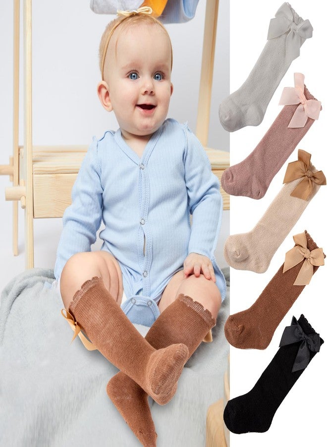 LGFKJNNJ Baby Girl Knee High Socks with Bows - Infant Newborn Long Socks 0-6 6-12 Months, Soft Combed Cotton Ruffle Toddler Dress Socks for Baptism and Photography - Image 2