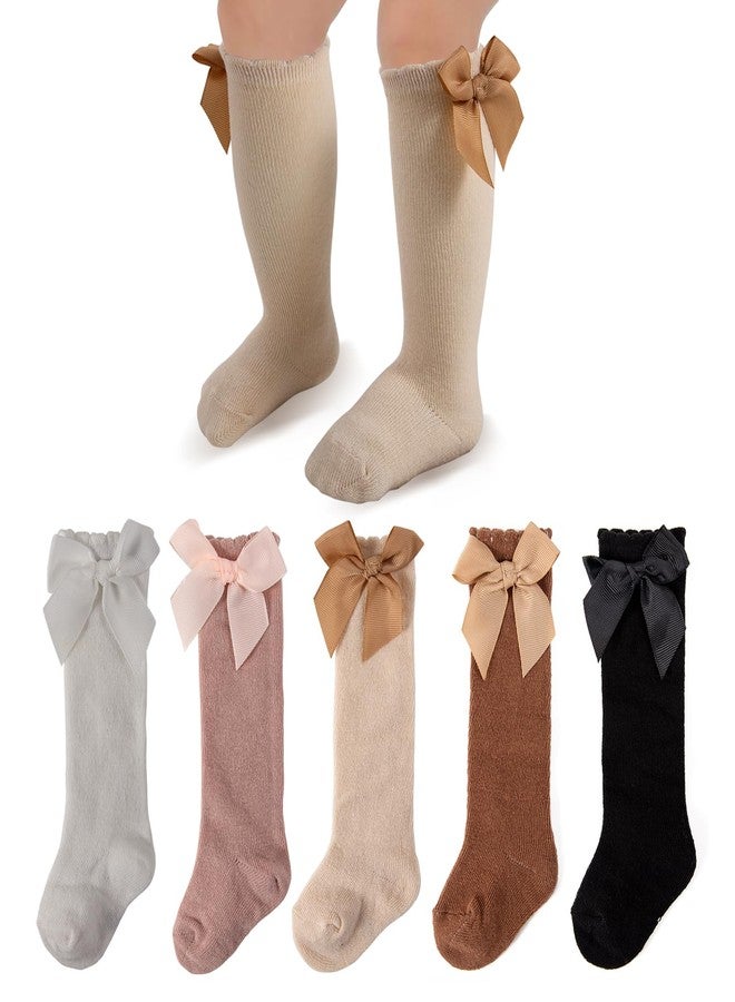 LGFKJNNJ Baby Girl Knee High Socks with Bows - Infant Newborn Long Socks 0-6 6-12 Months, Soft Combed Cotton Ruffle Toddler Dress Socks for Baptism and Photography - Image 1