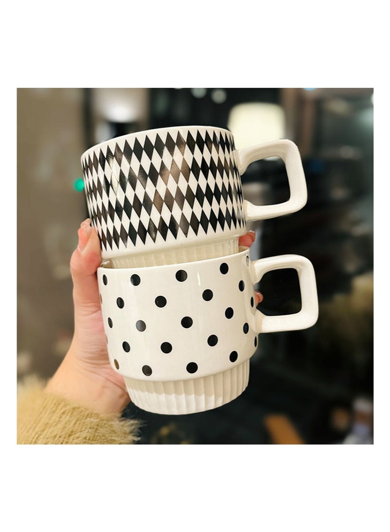 ايكانبو مجموعة أكواب سيراميك من 4 قطع بأنماط مختلفة مع حامل، مجموعة أكواب لاتيه بورسلين قابلة للتكديس سعة 300 مل، مناسبة للكابتشينو والشاي والكاكاو الساخن والمشروبات آمنة للاستخدام في غسالة الأطباق والميكروويف - Image 3