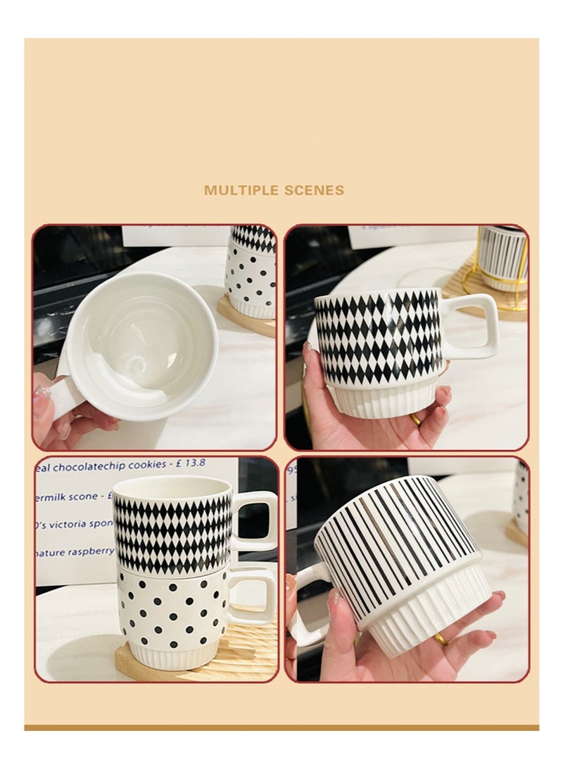 ايكانبو مجموعة أكواب سيراميك من 4 قطع بأنماط مختلفة مع حامل، مجموعة أكواب لاتيه بورسلين قابلة للتكديس سعة 300 مل، مناسبة للكابتشينو والشاي والكاكاو الساخن والمشروبات آمنة للاستخدام في غسالة الأطباق والميكروويف - Image 4