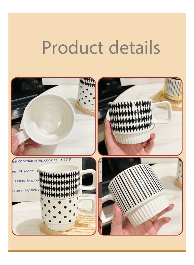 ايكانبو مجموعة أكواب سيراميك من 4 قطع بأنماط مختلفة مع حامل، مجموعة أكواب لاتيه بورسلين قابلة للتكديس سعة 300 مل، مناسبة للكابتشينو والشاي والكاكاو الساخن والمشروبات آمنة للاستخدام في غسالة الأطباق والميكروويف - Image 5