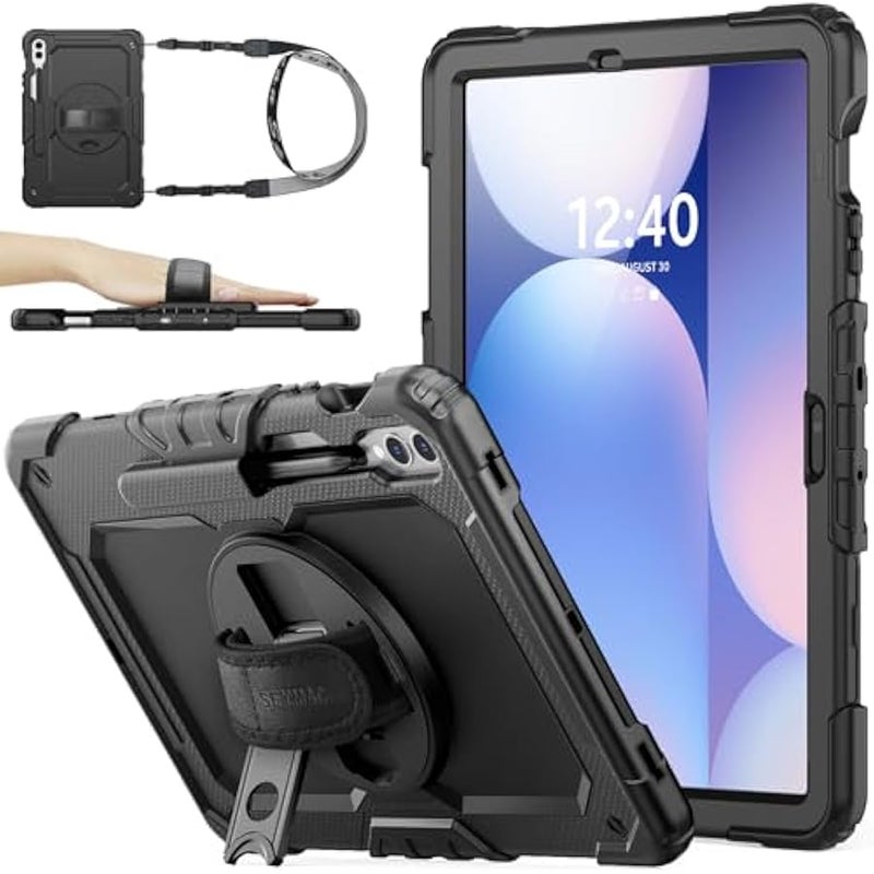 Case for Samsung Galaxy Tab S9 Plus / S9 FE+ Plus 12.4'' with Screen Protector 【360 Rotating Stand】 Hand Shoulder Strap Protective Case for Galaxy Tab S9+ / S9 FE+ 12.4'', Black - Image 1