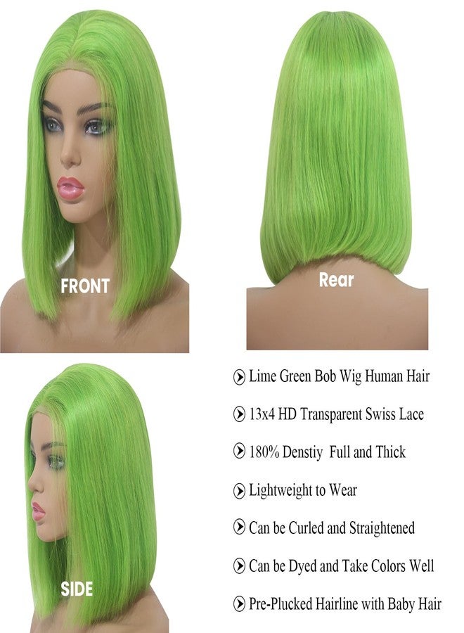 Ubetta Lime Green Bob Wig Human Hair Lace Front Wigs 14 Inch 13x4 HD Lace Front Wigs Human Hair Pre Plucked Glueless Wigs Brazilian Virgin Human Hair Short Bob Wig for Women 180% Density Deep Part Hairline - Image 2