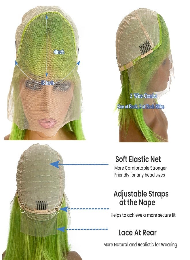 Ubetta Lime Green Bob Wig Human Hair Lace Front Wigs 14 Inch 13x4 HD Lace Front Wigs Human Hair Pre Plucked Glueless Wigs Brazilian Virgin Human Hair Short Bob Wig for Women 180% Density Deep Part Hairline - Image 5