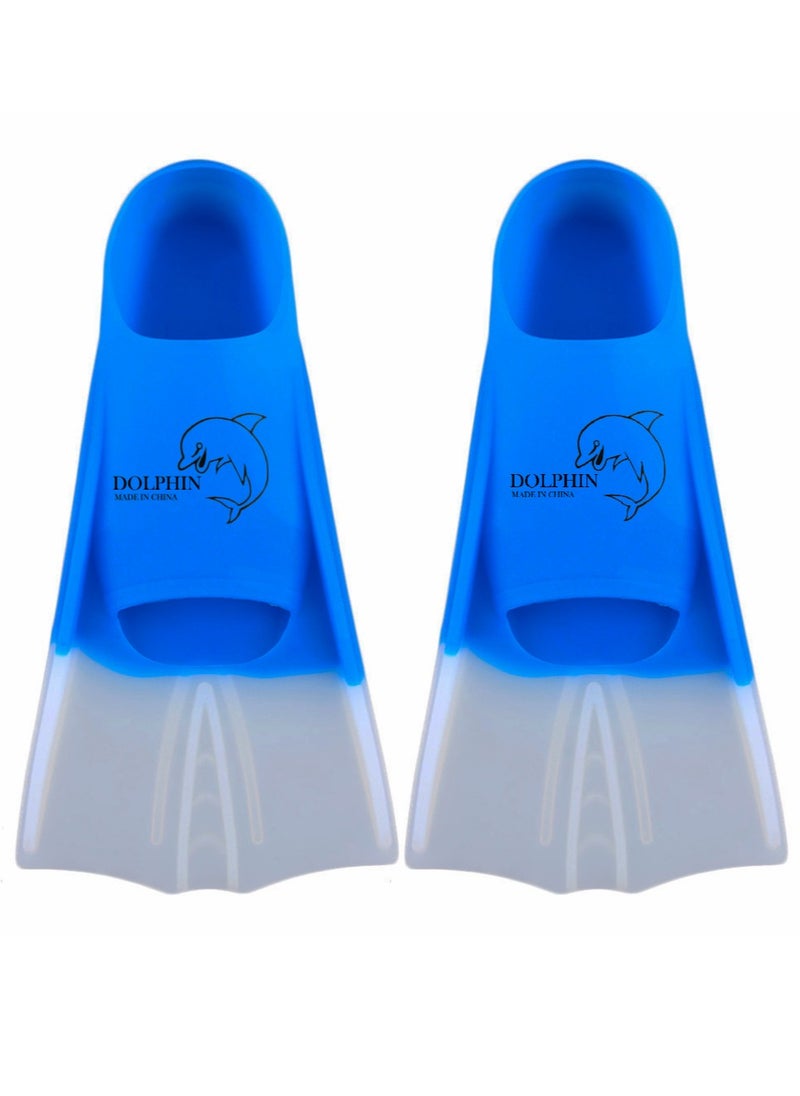 Dolphin Silicone Swim Training Short Fins Size S (33-35), Blue/White 
