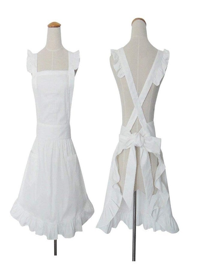 Love Potato Cute White Retro Lady's Aprons for Women's Kitchen Cooking Cleaning Maid Costume with Pockets - Image 3