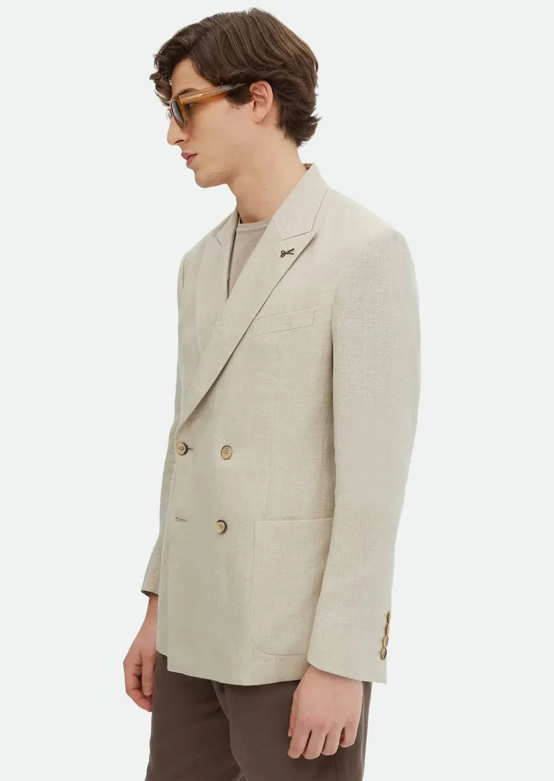 RAMSEY Beige Plain Oversize Fit 100% Linen Jacket