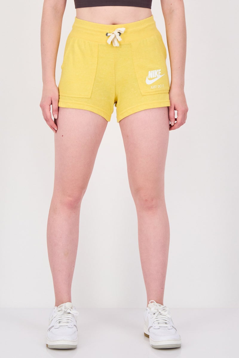 Nike Women Sportswear Fit Brand Logo Training Shorts, Yellow - Image 1