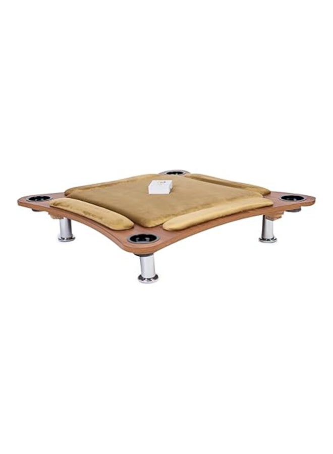 AL BADER Curved Floor Wooden Ploot Play Cards Game Table Mid-Size, Curved Wood Baloot Table Mid-Size 80 * 80, Plot Playing Cards Table, Floor Blot Table (Cream)  - Image 1