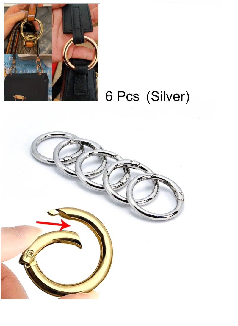 Generic - 6Pcs/lot Metal O Ring Spring Clasps Openable Round Carabiner Keychain Bag Clips Hook Dog Chain Buckles Connector For DIY Jewelry Making (Silver) - Image 1