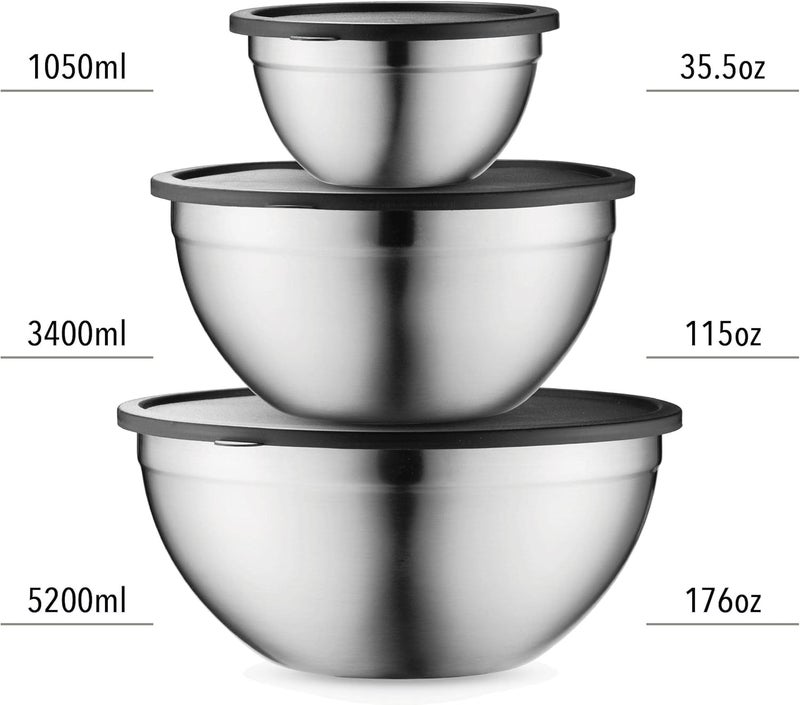 Table Concept Mixing Bowls with Lids Set, Stainless Steel Mixing Bowls with Airtight Lids, Nesting Mixing Bowl Set for Space Saving Storage, Ideal for Cooking, Baking, Prepping & Food Storage - Image 4