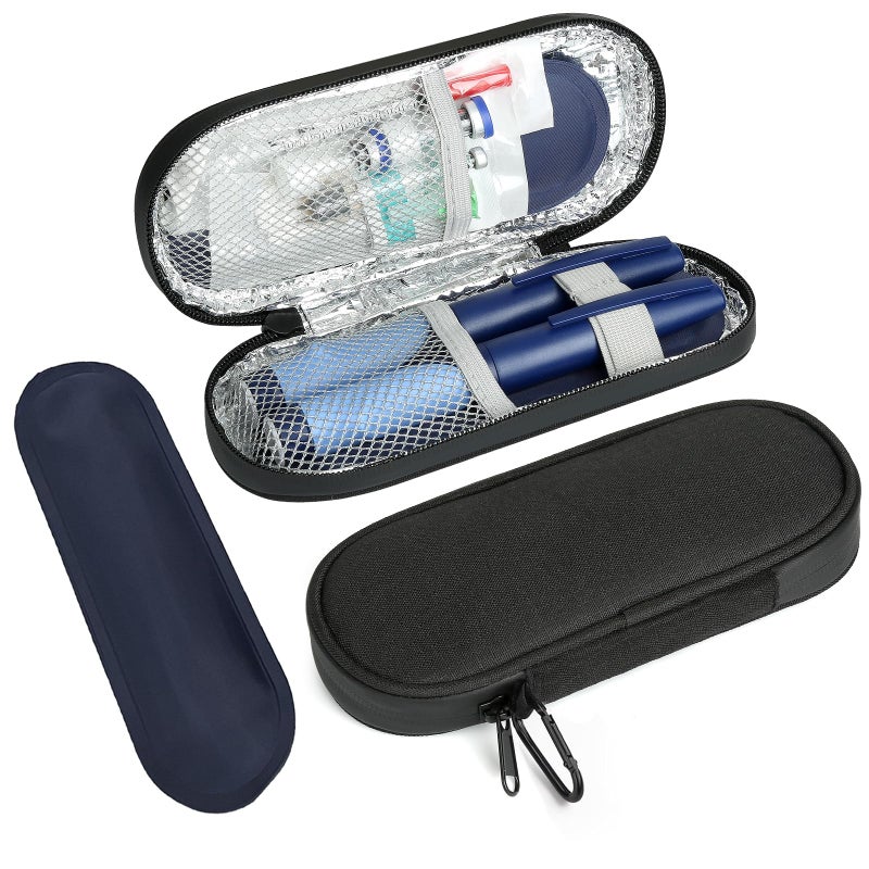BLK8IGHT Insulin Pen Cooler Travel Case with 2 Reusable TSA Approved Ice Packs Diabetic Medication Insulated Cooler Bag for Insulin Pens and Other Diabetic Supplies Storage Black