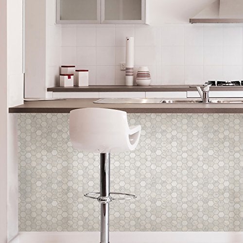 Inhome In Home InHome NH2359 Hexagon Marble Peel Stick Backsplash Tiles, White & Off-White - Image 4