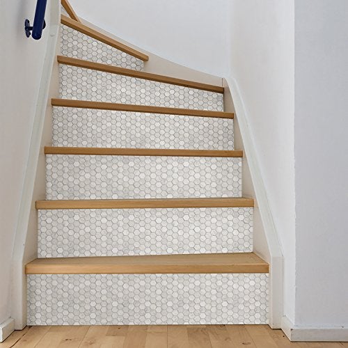 Inhome In Home InHome NH2359 Hexagon Marble Peel Stick Backsplash Tiles, White & Off-White - Image 5