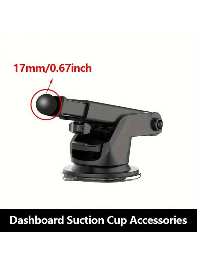 Black Car Phone Holder 17mm Suction Cup Telescopic Rotating Adjustable Mount - Image 4