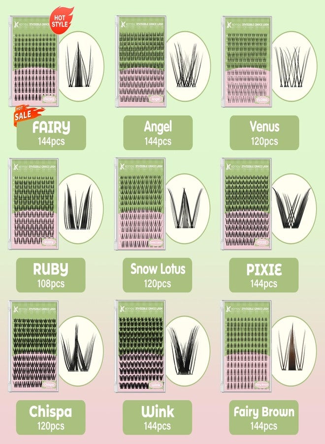 KEYYOU Fairy Lash Clusters 144Pcs D Curl 8-18MIX Manga Lash Extension Eyelash Extension Wispy Natural Invisible Band Lash with Waterproof DIY Lash Extension at Home(Fairy-D-8-18MIX) - Image 4