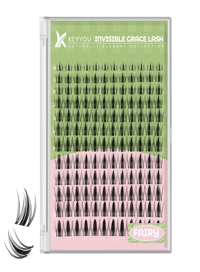 KEYYOU Fairy Lash Clusters 144Pcs D Curl 8-18MIX Manga Lash Extension Eyelash Extension Wispy Natural Invisible Band Lash with Waterproof DIY Lash Extension at Home(Fairy-D-8-18MIX) - Image 1